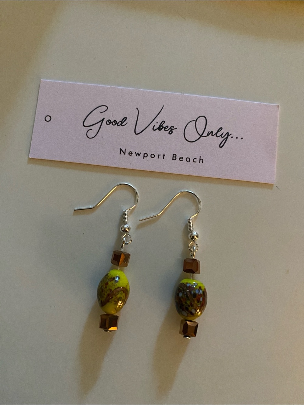 Good Vibes Only Newport Beach Yellow & Brown Bead Drop Earrings
